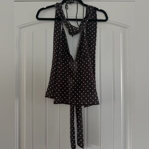 Polka Dot Halter Top - Brown
